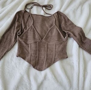 Brown Long Sleeve Crop Top